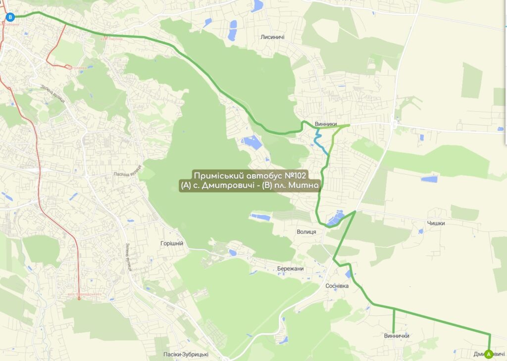 Приміський автобус №102 карта