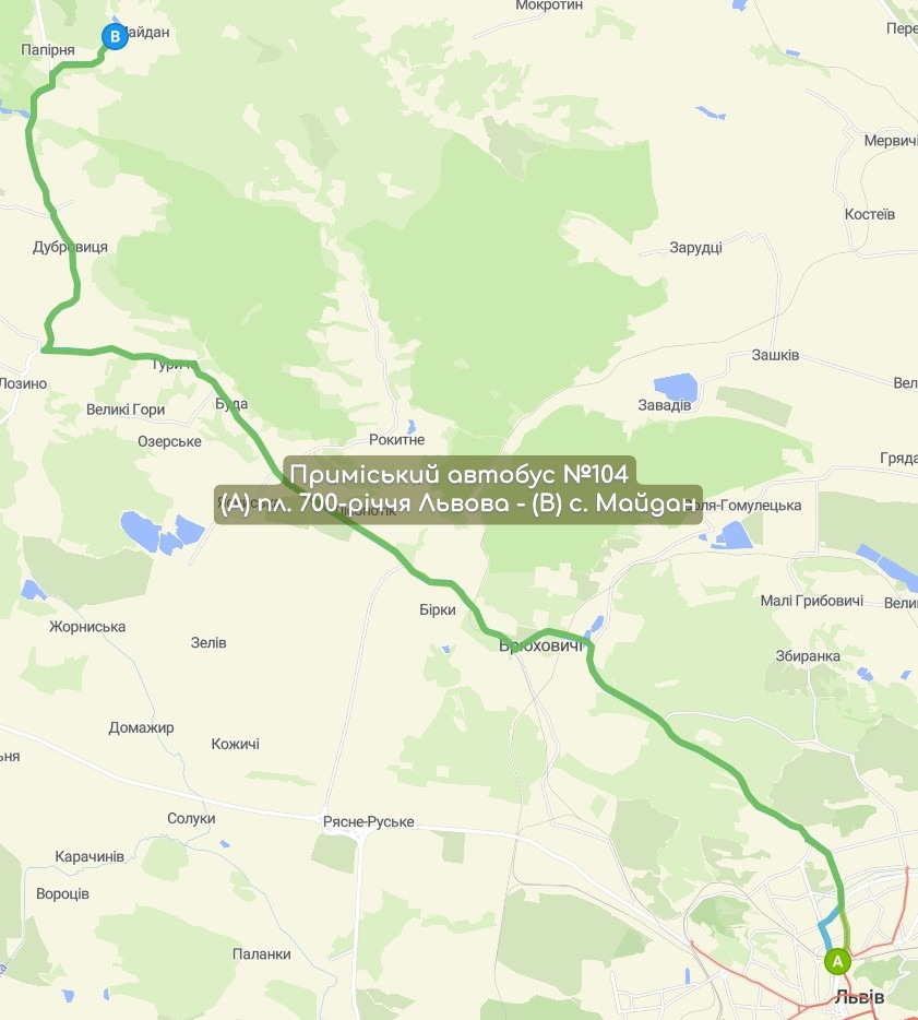 Приміський автобус №104 карта