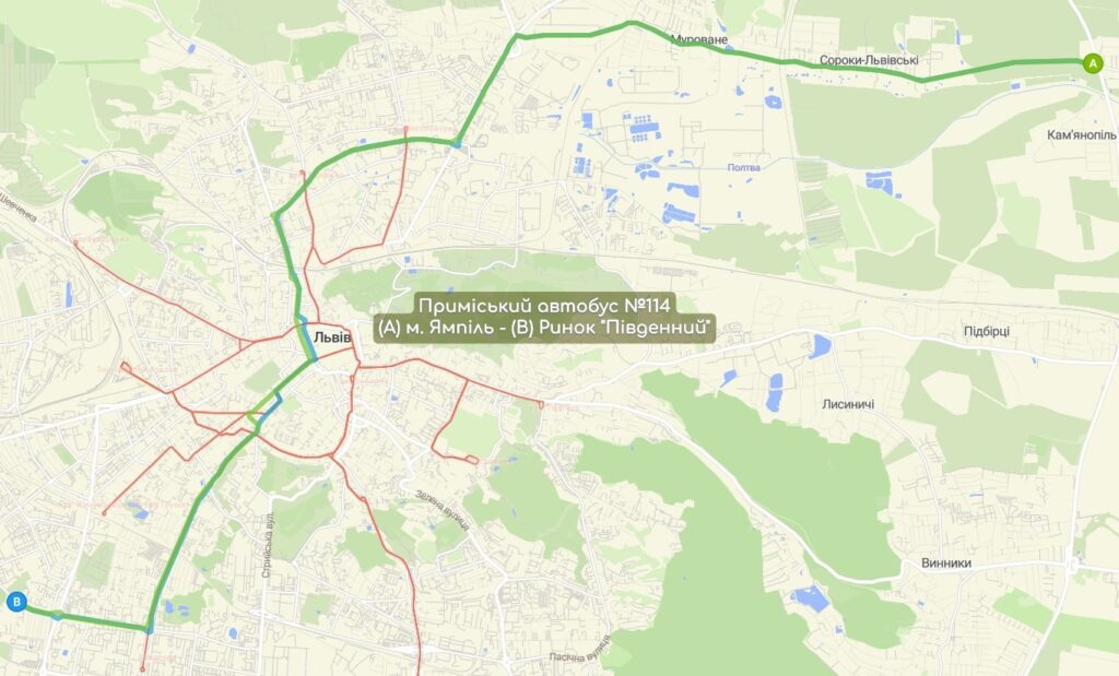 Приміський автобус №114 карта