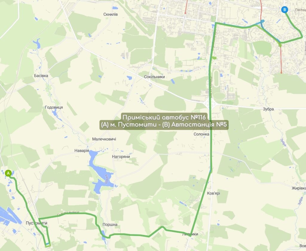 Приміський автобус №116 карта