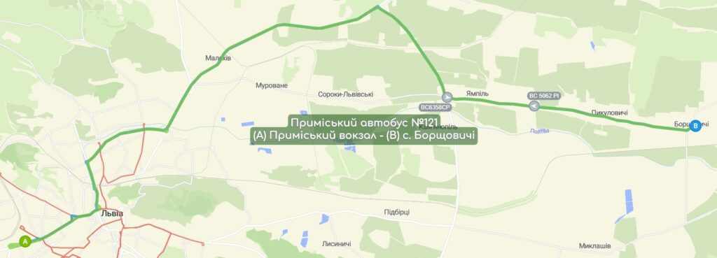 Приміський автобус №121 карта