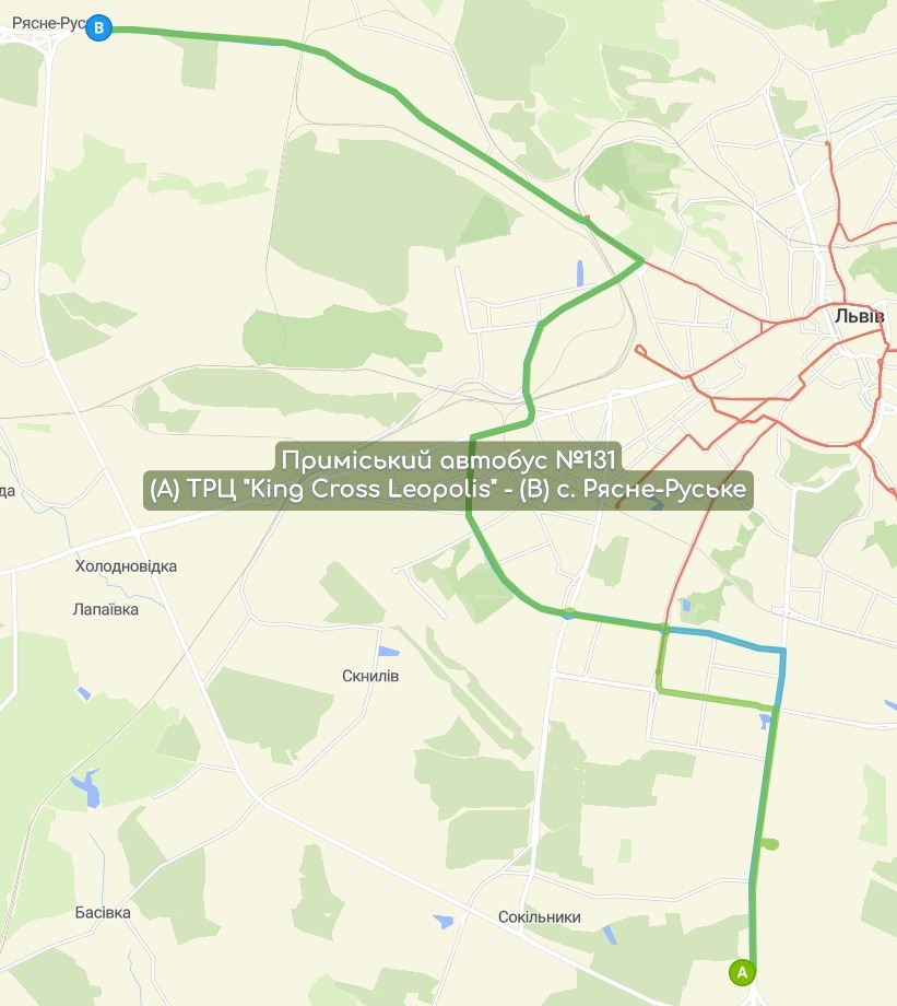Приміський автобус №131 карта