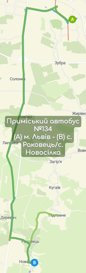 Приміський автобус №134 карта
