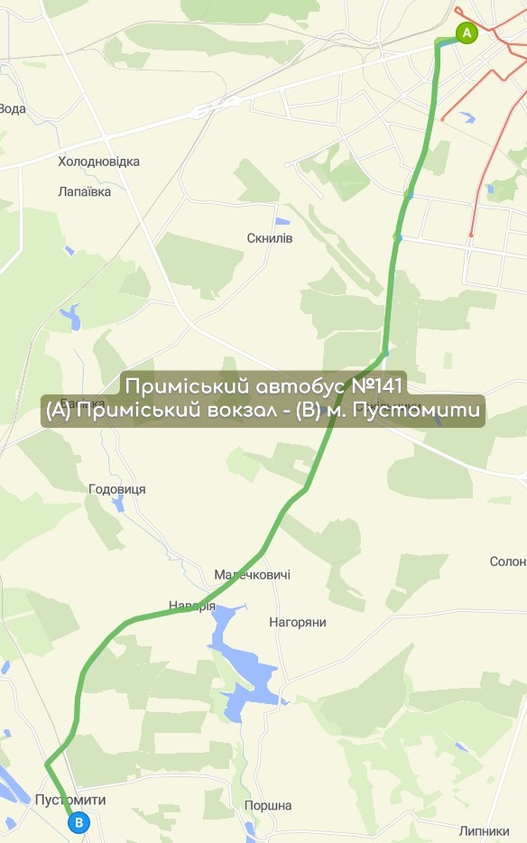 Приміський автобус №141 карта