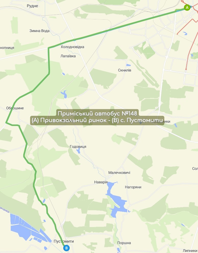 Приміський автобус №148 карта