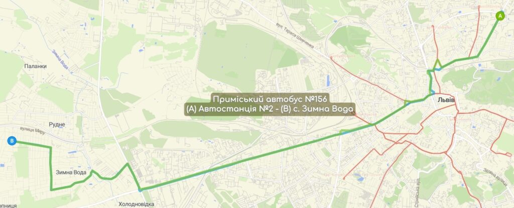 Приміський автобус №156 карта