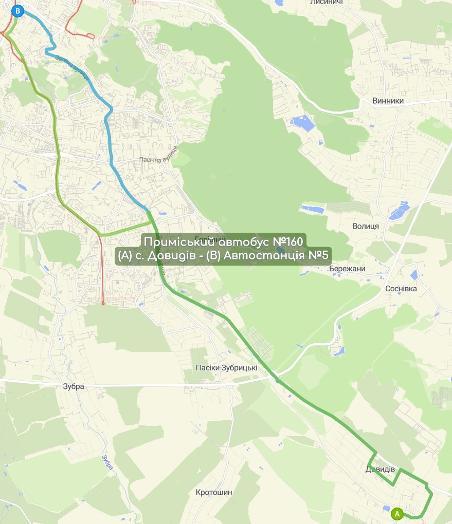 Приміський автобус №160 карта