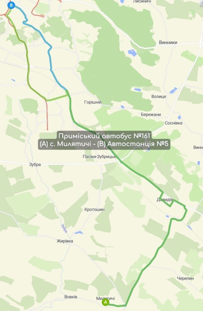 Приміський автобус №161 карта