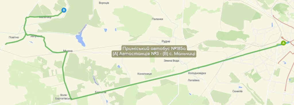 Приміський автобус №185а карта