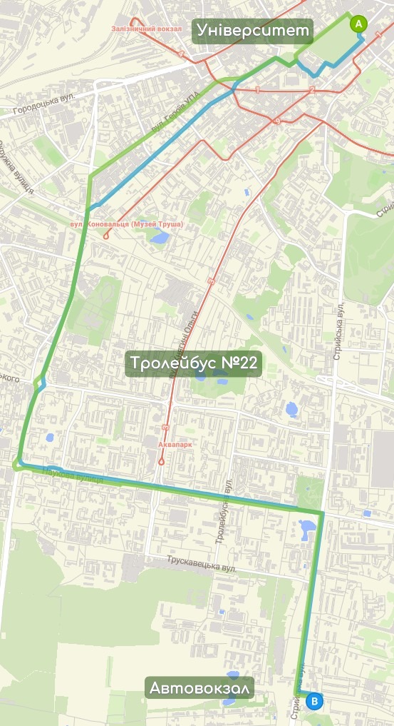 Тролейбус №22 карта