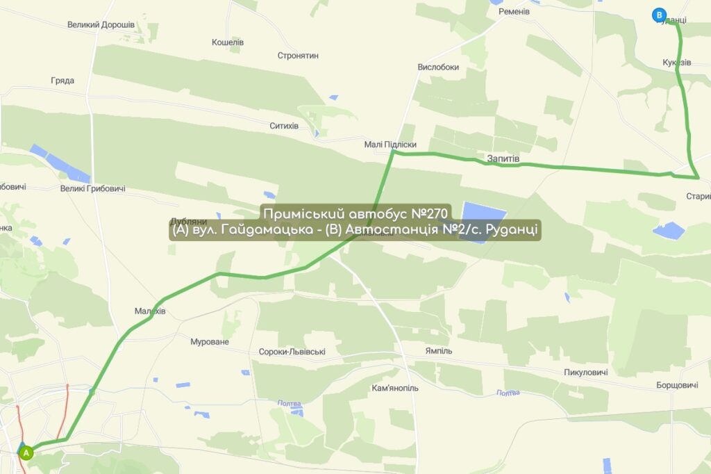 Приміський автобус №270 карта