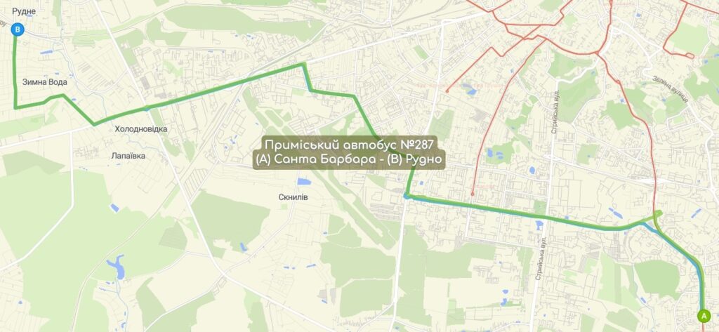 Приміський автобус №287 карта