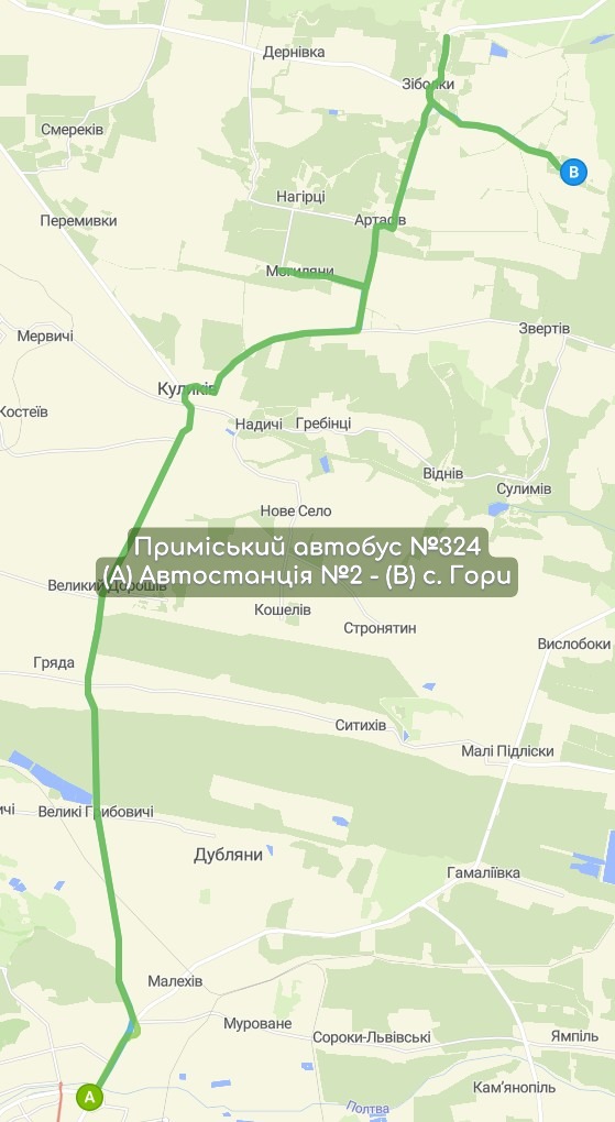 Приміський автобус №324 карта