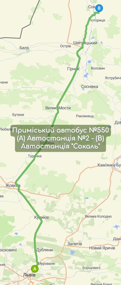 Приміський автобус №550 карта