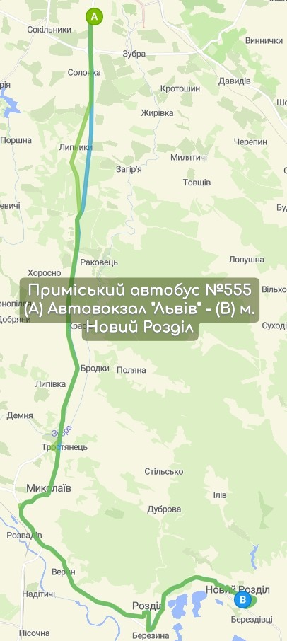 Приміський автобус №555 карта
