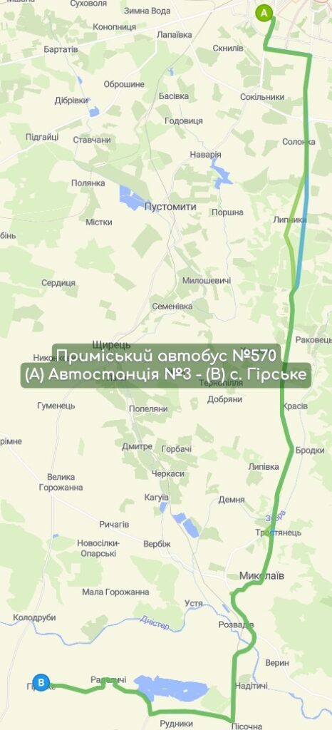 Приміський автобус №570 карта