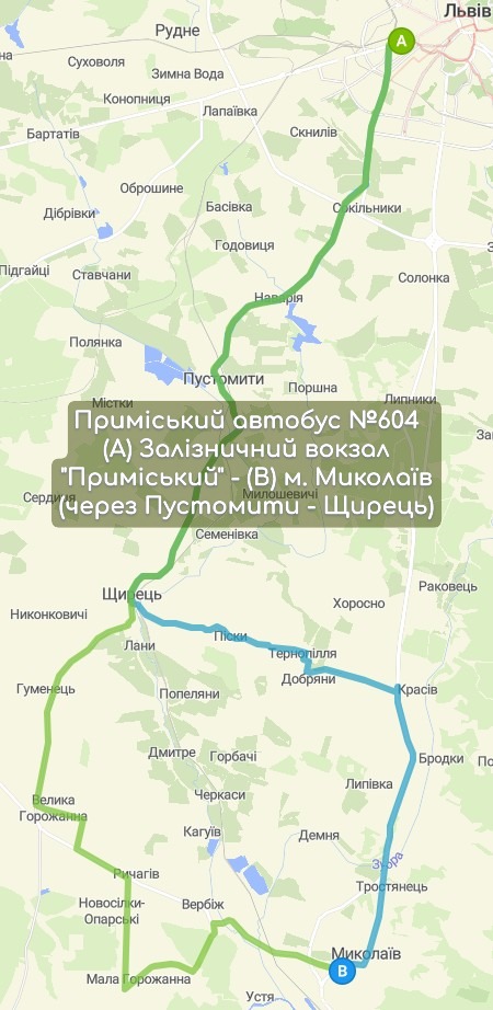 Приміський автобус №604 карта