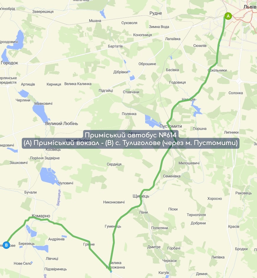 Приміський автобус №614 карта