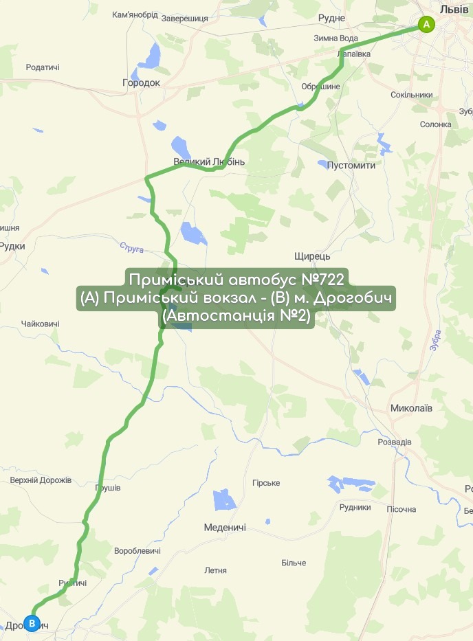 Приміський автобус №722 карта