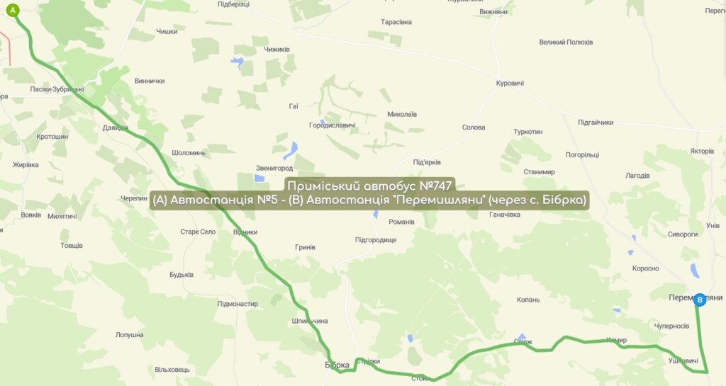 Приміський автобус №747 карта