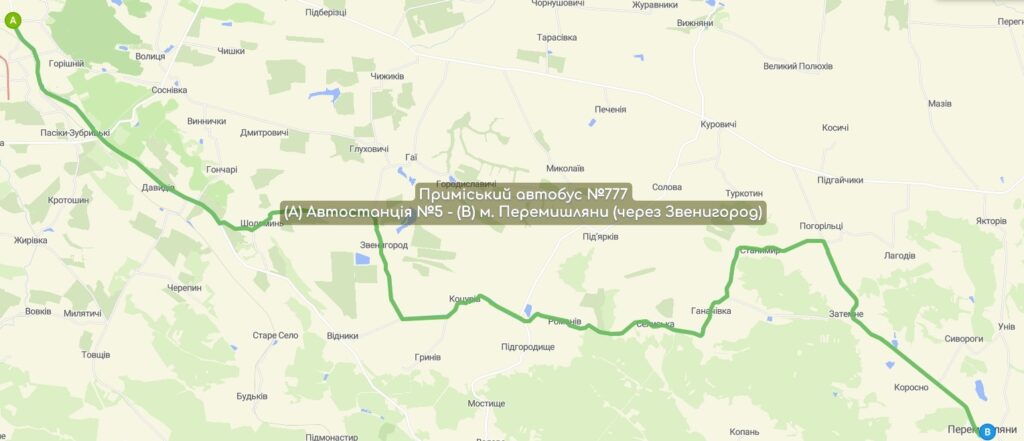 Приміський автобус №777 карта